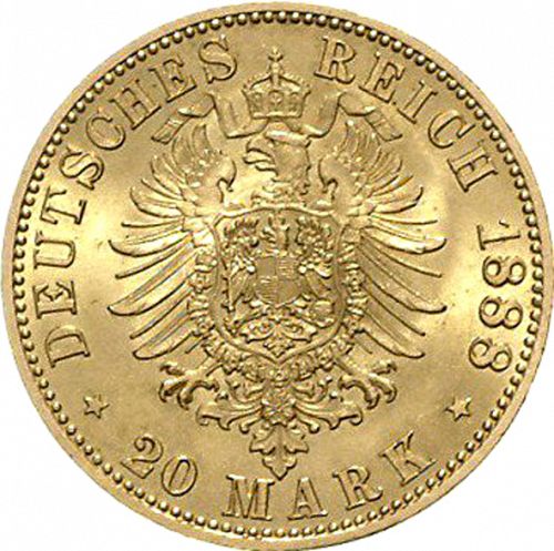 20 Mark Reverse Image minted in GERMANY in 1888A (1871-18 - Empire PRUSSIA)  - The Coin Database