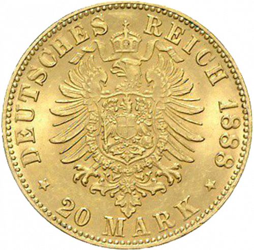 20 Mark Reverse Image minted in GERMANY in 1888A (1871-18 - Empire PRUSSIA)  - The Coin Database