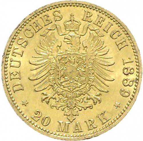20 Mark Reverse Image minted in GERMANY in 1889A (1871-18 - Empire PRUSSIA)  - The Coin Database