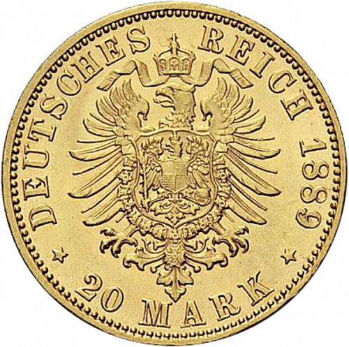 20 Mark Reverse Image minted in GERMANY in 1889D (1871-18 - Empire SAXE-MEININGEN)  - The Coin Database