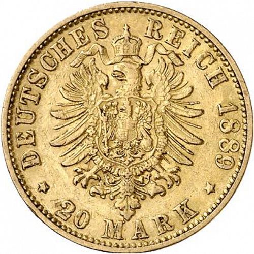 20 Mark Reverse Image minted in GERMANY in 1889J (1871-18 - Empire HAMBURG)  - The Coin Database