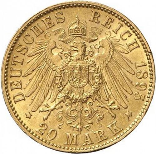 20 Mark Reverse Image minted in GERMANY in 1893J (1871-18 - Empire HAMBURG)  - The Coin Database