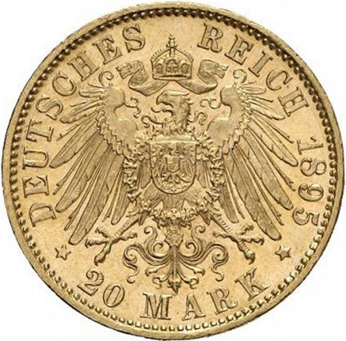 20 Mark Reverse Image minted in GERMANY in 1895D (1871-18 - Empire BAVARIA)  - The Coin Database