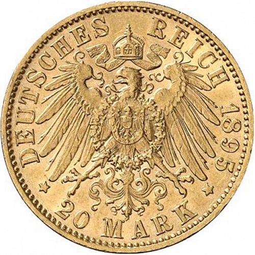 10 Mark Reverse Image minted in GERMANY in 1895E (1871-18 - Empire SAXONY-ALBERTINE)  - The Coin Database
