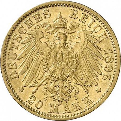 20 Mark Reverse Image minted in GERMANY in 1895G (1871-18 - Empire BADEN)  - The Coin Database