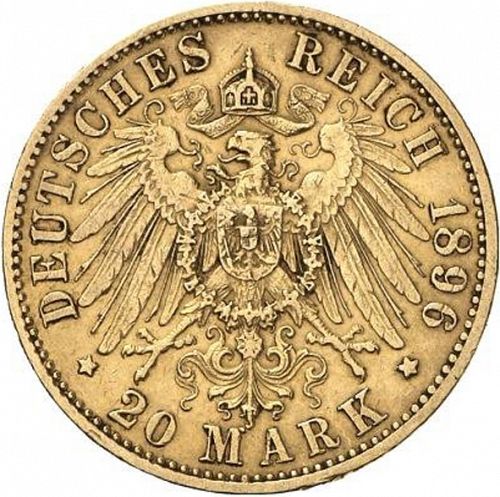 20 Mark Reverse Image minted in GERMANY in 1896A (1871-18 - Empire ANHALT-DESSAU)  - The Coin Database