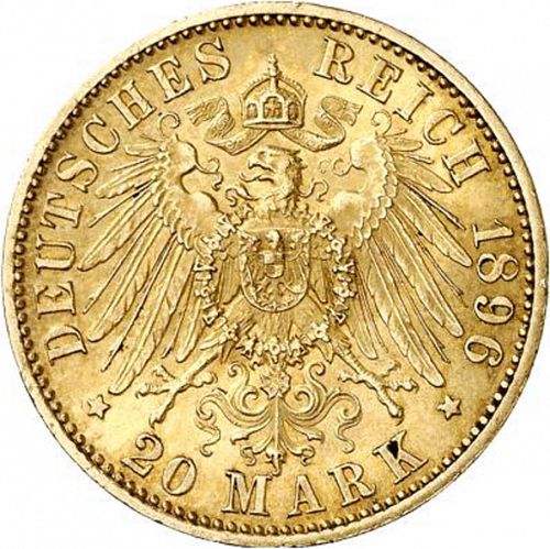 20 Mark Reverse Image minted in GERMANY in 1896A (1871-18 - Empire SCHWARZBURG-SONDERSHAUSEN)  - The Coin Database