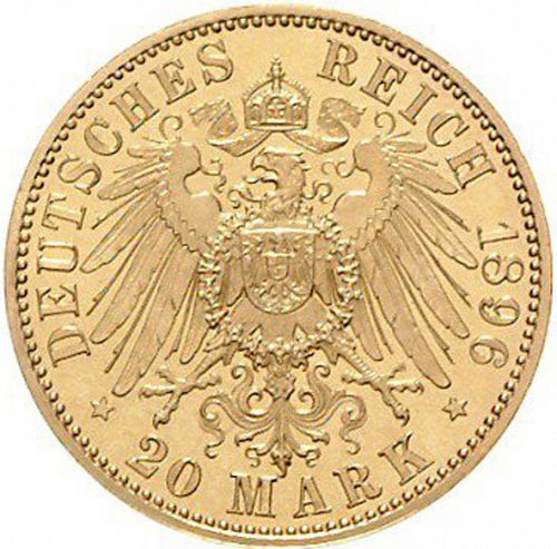 20 Mark Reverse Image minted in GERMANY in 1896A (1871-18 - Empire SAXE-WEIMAR-EISENACH)  - The Coin Database