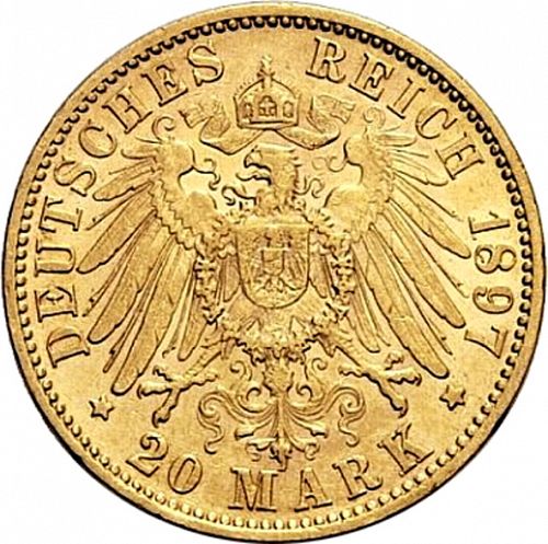 20 Mark Reverse Image minted in GERMANY in 1897F (1871-18 - Empire WURTTEMBERG)  - The Coin Database