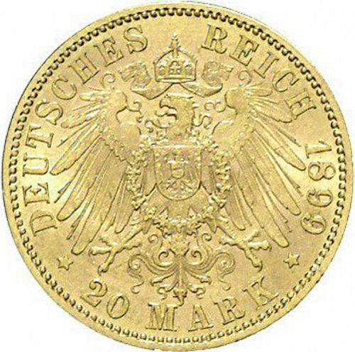 20 Mark Reverse Image minted in GERMANY in 1899A (1871-18 - Empire HESSE-DARMSTATDT)  - The Coin Database