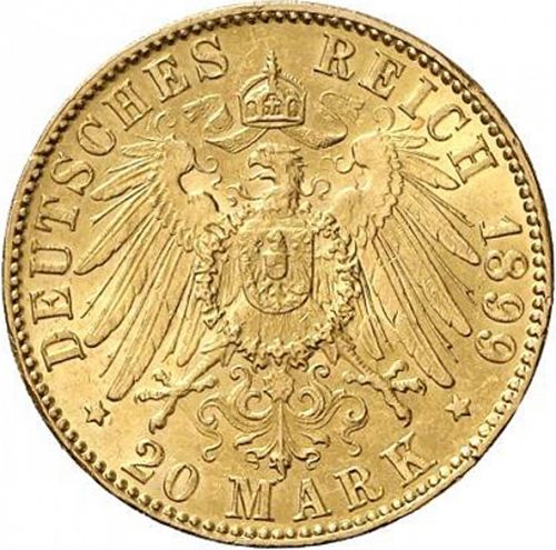 20 Mark Reverse Image minted in GERMANY in 1899J (1871-18 - Empire HAMBURG)  - The Coin Database