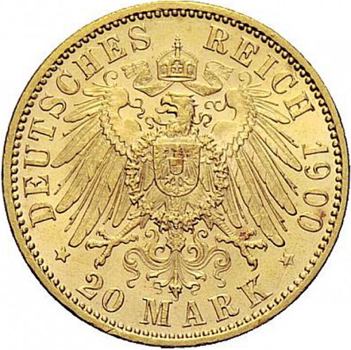 20 Mark Reverse Image minted in GERMANY in 1900D (1871-18 - Empire BAVARIA)  - The Coin Database