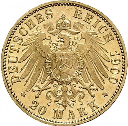20 Mark Reverse Image minted in GERMANY in 1900D (1871-18 - Empire SAXE-MEININGEN)  - The Coin Database