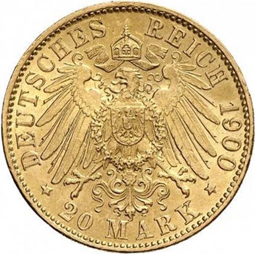 20 Mark Reverse Image minted in GERMANY in 1900J (1871-18 - Empire HAMBURG)  - The Coin Database
