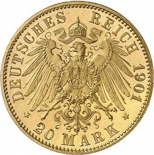 20 Mark Reverse Image minted in GERMANY in 1901A (1871-18 - Empire MECKLENBURG-SCHWERIN)  - The Coin Database