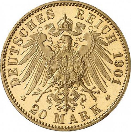 20 Mark Reverse Image minted in GERMANY in 1901A (1871-18 - Empire SAXE-WEIMAR-EISENACH)  - The Coin Database