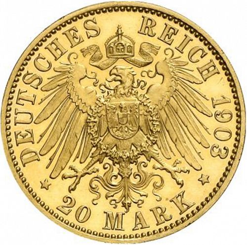 20 Mark Reverse Image minted in GERMANY in 1903A (1871-18 - Empire WALDECK-PYRMONT)  - The Coin Database