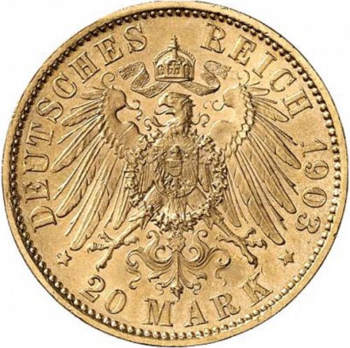 20 Mark Reverse Image minted in GERMANY in 1903E (1871-18 - Empire SAXONY-ALBERTINE)  - The Coin Database