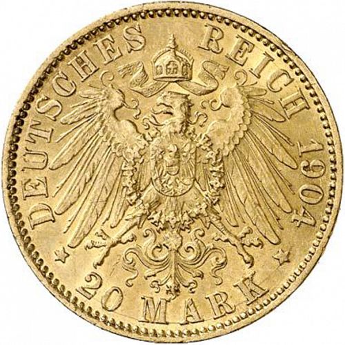 20 Mark Reverse Image minted in GERMANY in 1904A (1871-18 - Empire ANHALT-DESSAU)  - The Coin Database