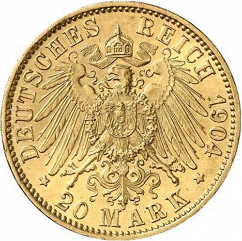 20 Mark Reverse Image minted in GERMANY in 1904A (1871-18 - Empire SCHAUMBURG-LIPPE)  - The Coin Database