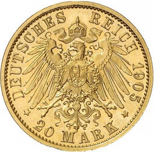 20 Mark Reverse Image minted in GERMANY in 1905A (1871-18 - Empire SAXE-COBURG-GOTHA)  - The Coin Database