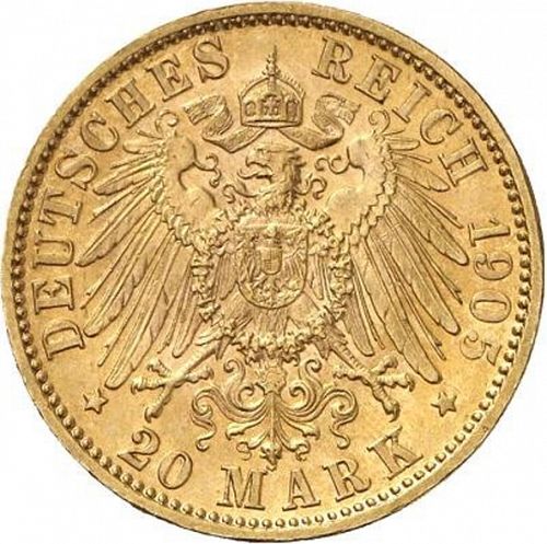 20 Mark Reverse Image minted in GERMANY in 1905D (1871-18 - Empire BAVARIA)  - The Coin Database