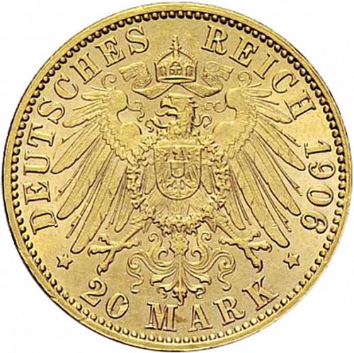 20 Mark Reverse Image minted in GERMANY in 1906J (1871-18 - Empire BREMEN)  - The Coin Database