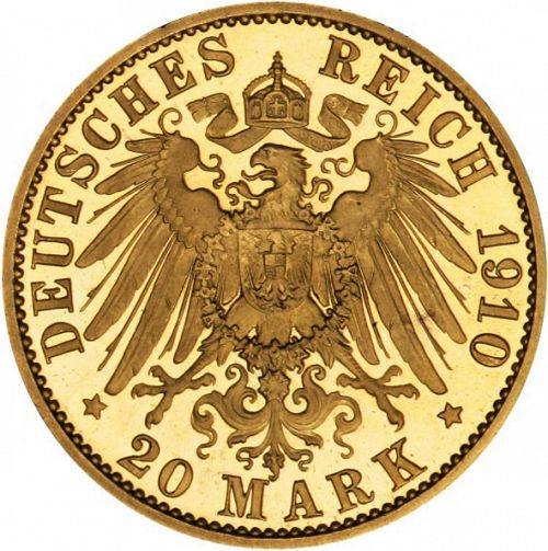 20 Mark Reverse Image minted in GERMANY in 1910A (1871-18 - Empire PRUSSIA)  - The Coin Database