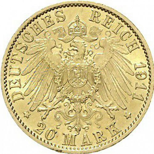 20 Mark Reverse Image minted in GERMANY in 1911A (1871-18 - Empire HESSE-DARMSTATDT)  - The Coin Database