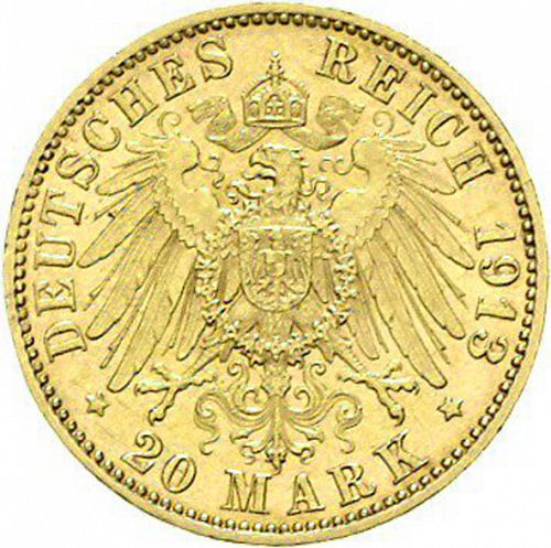 20 Mark Reverse Image minted in GERMANY in 1913J (1871-18 - Empire HAMBURG)  - The Coin Database
