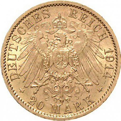 20 Mark Reverse Image minted in GERMANY in 1914A (1871-18 - Empire PRUSSIA)  - The Coin Database