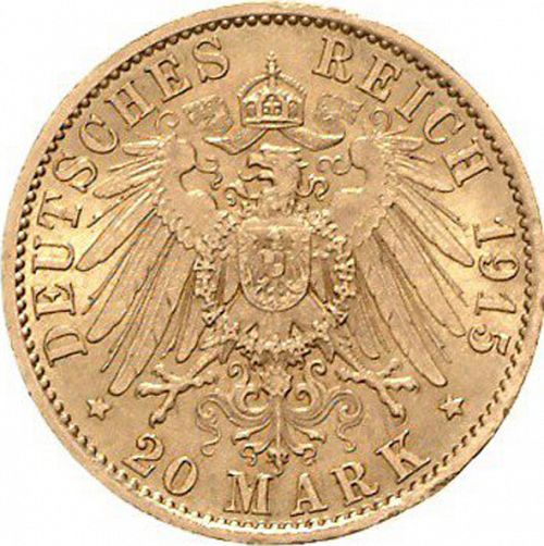 20 Mark Reverse Image minted in GERMANY in 1915A (1871-18 - Empire PRUSSIA)  - The Coin Database
