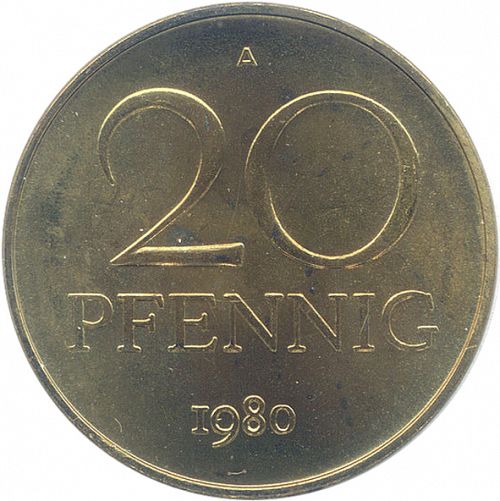 20 Pfennig Reverse Image minted in GERMANY in 1980A (1949-90 - Democratic Republic)  - The Coin Database
