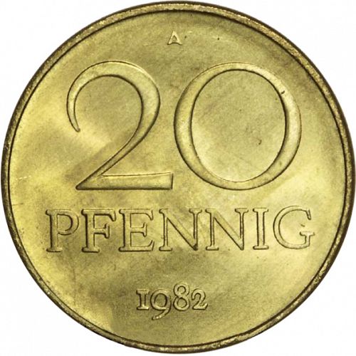 20 Pfennig Reverse Image minted in GERMANY in 1982A (1949-90 - Democratic Republic)  - The Coin Database