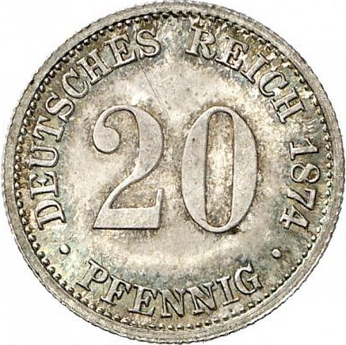 20 Pfenning Obverse Image minted in GERMANY in 1874B (1871-18 - Empire)  - The Coin Database