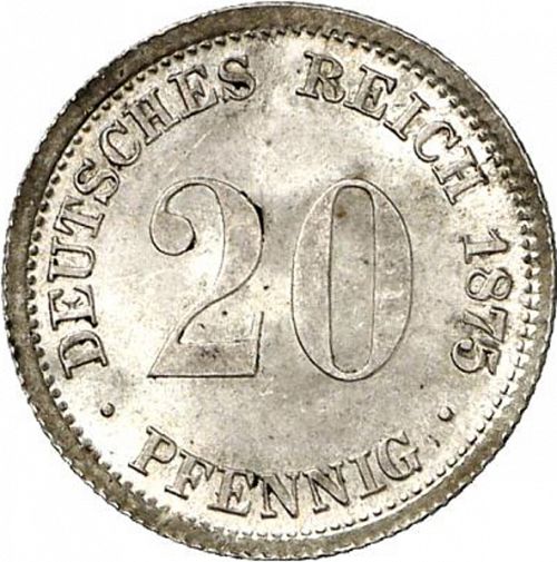 20 Pfenning Obverse Image minted in GERMANY in 1875D (1871-18 - Empire)  - The Coin Database