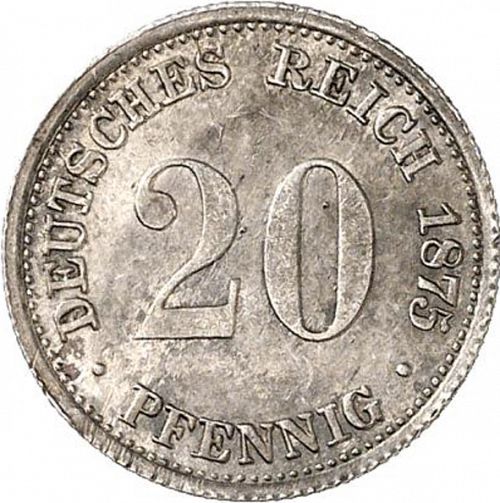 20 Pfenning Obverse Image minted in GERMANY in 1875H (1871-18 - Empire)  - The Coin Database