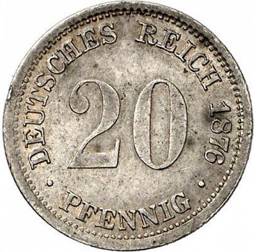 20 Pfenning Obverse Image minted in GERMANY in 1876H (1871-18 - Empire)  - The Coin Database