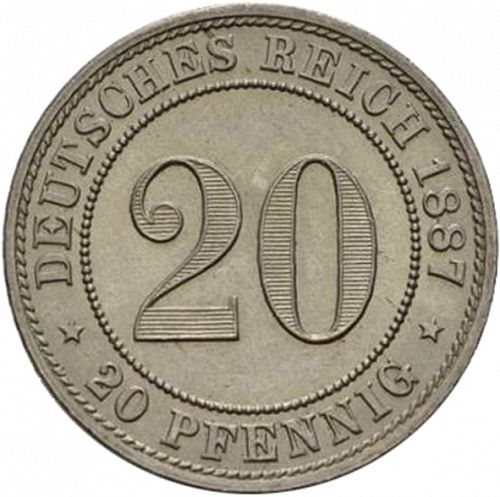20 Pfenning Obverse Image minted in GERMANY in 1887A (1871-18 - Empire)  - The Coin Database