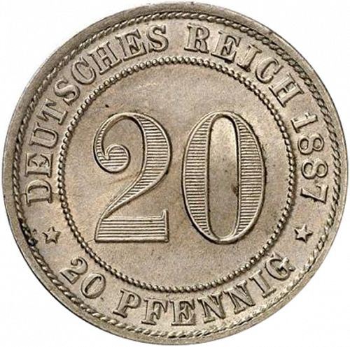 20 Pfenning Obverse Image minted in GERMANY in 1887F (1871-18 - Empire)  - The Coin Database