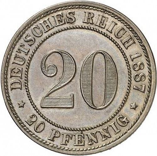 20 Pfenning Obverse Image minted in GERMANY in 1887G (1871-18 - Empire)  - The Coin Database