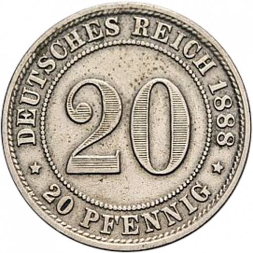 20 Pfenning Obverse Image minted in GERMANY in 1888A (1871-18 - Empire)  - The Coin Database