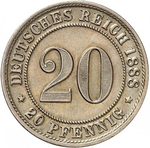20 Pfenning Obverse Image minted in GERMANY in 1888F (1871-18 - Empire)  - The Coin Database