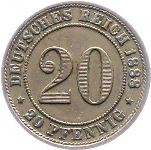 20 Pfenning Obverse Image minted in GERMANY in 1888G (1871-18 - Empire)  - The Coin Database