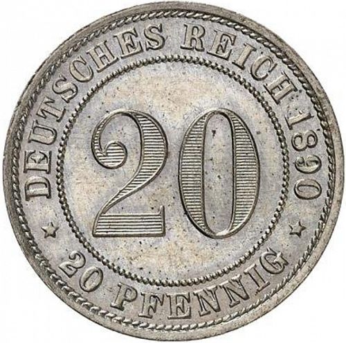 20 Pfenning Obverse Image minted in GERMANY in 1890A (1871-18 - Empire)  - The Coin Database