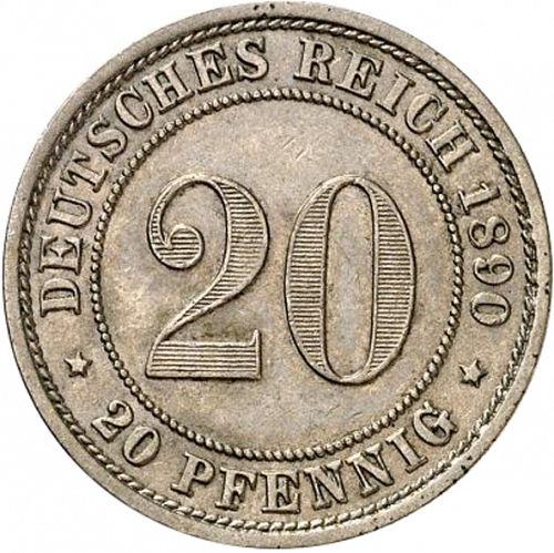 20 Pfenning Obverse Image minted in GERMANY in 1890E (1871-18 - Empire)  - The Coin Database