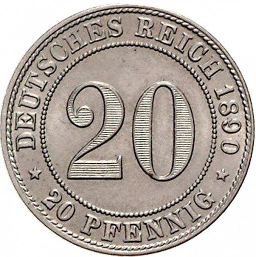 20 Pfenning Obverse Image minted in GERMANY in 1890J (1871-18 - Empire)  - The Coin Database