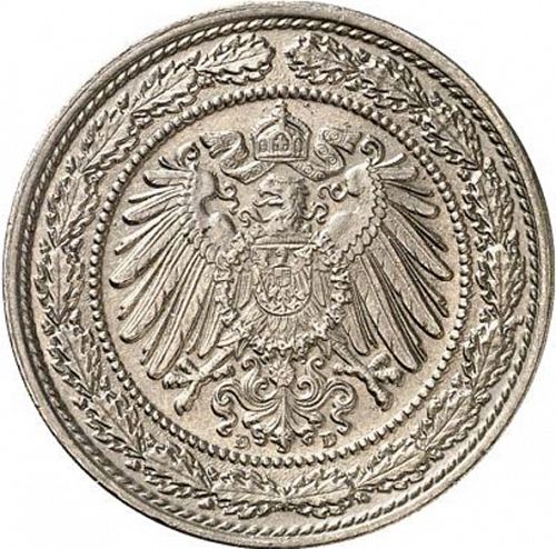 20 Pfenning Reverse Image minted in GERMANY in 1890D (1871-18 - Empire)  - The Coin Database