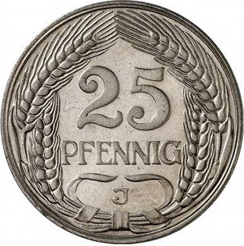 25 Pfenning Obverse Image minted in GERMANY in 1909J (1871-18 - Empire)  - The Coin Database
