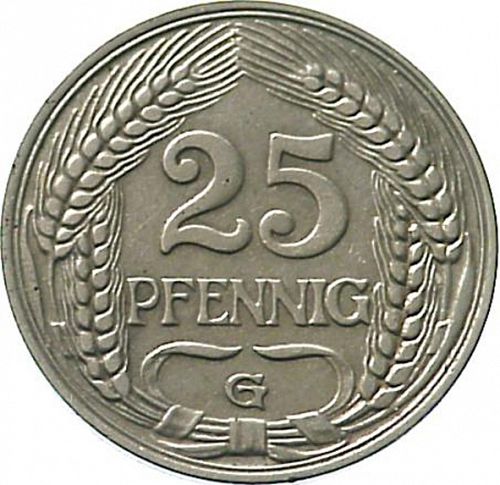 25 Pfenning Obverse Image minted in GERMANY in 1910G (1871-18 - Empire)  - The Coin Database